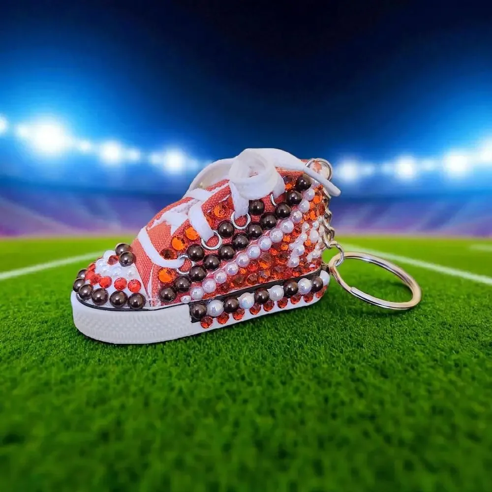 Cleveland Browns # 12 Shoe Keychain Orange and‎ Brown Custom Made